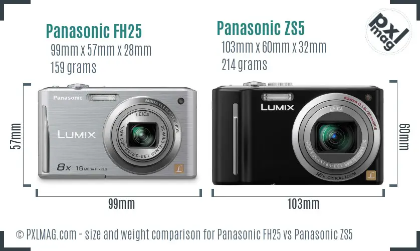 Panasonic FH25 vs Panasonic ZS5 size comparison