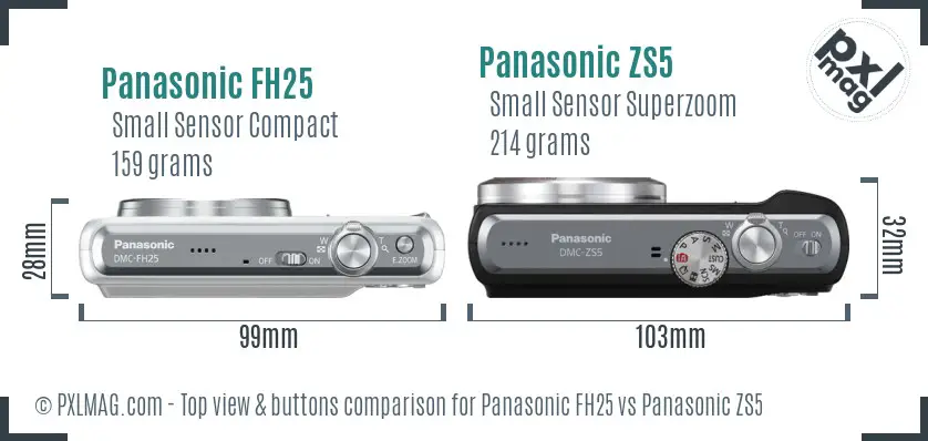 Panasonic FH25 vs Panasonic ZS5 top view buttons comparison
