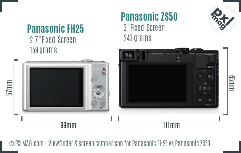 Panasonic FH25 vs Panasonic ZS50 Screen and Viewfinder comparison