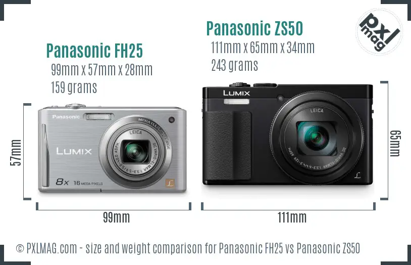 Panasonic FH25 vs Panasonic ZS50 size comparison