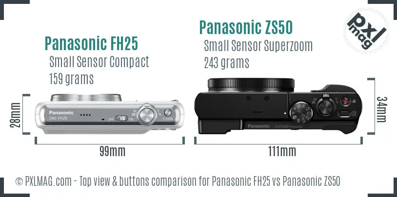 Panasonic FH25 vs Panasonic ZS50 top view buttons comparison