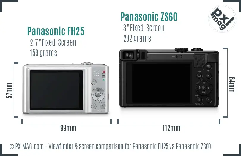 Panasonic FH25 vs Panasonic ZS60 Screen and Viewfinder comparison