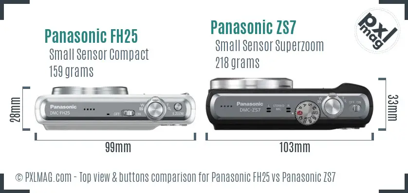 Panasonic FH25 vs Panasonic ZS7 top view buttons comparison