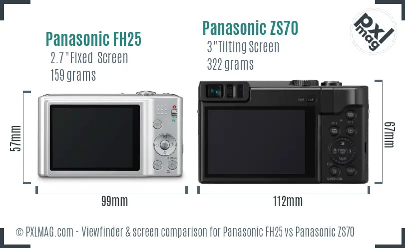 Panasonic FH25 vs Panasonic ZS70 Screen and Viewfinder comparison