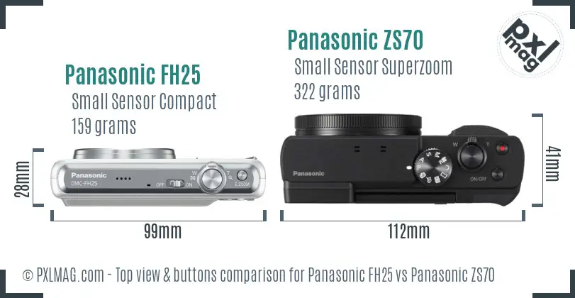 Panasonic FH25 vs Panasonic ZS70 top view buttons comparison