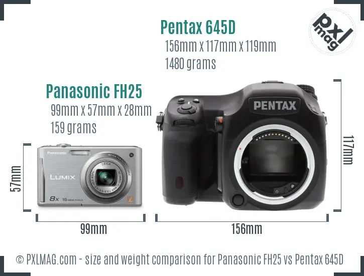 Panasonic FH25 vs Pentax 645D size comparison
