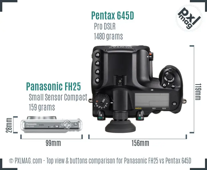 Panasonic FH25 vs Pentax 645D top view buttons comparison