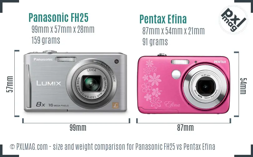 Panasonic FH25 vs Pentax Efina size comparison