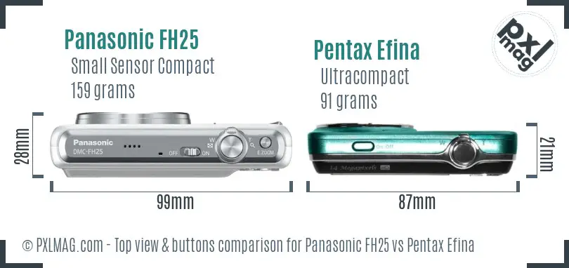 Panasonic FH25 vs Pentax Efina top view buttons comparison