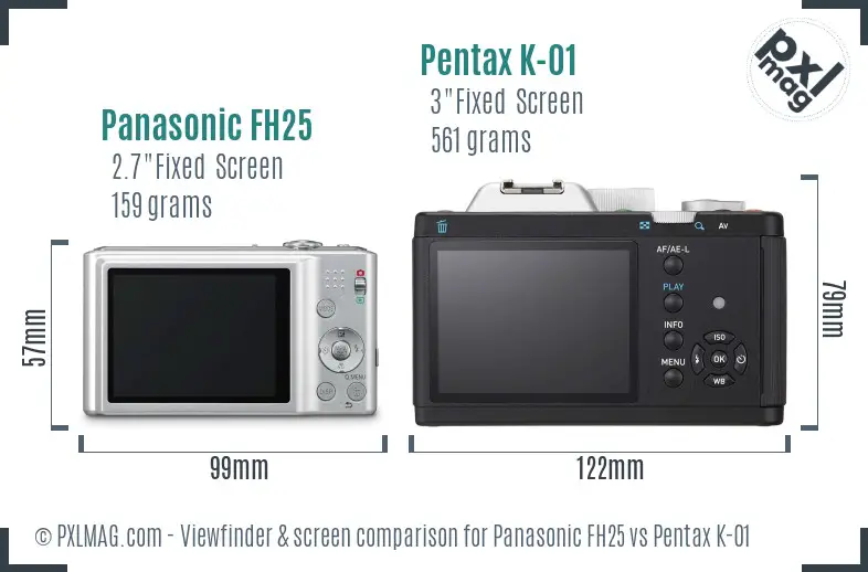 Panasonic FH25 vs Pentax K-01 Screen and Viewfinder comparison