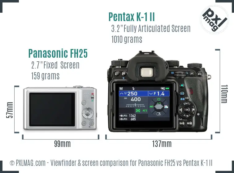 Panasonic FH25 vs Pentax K-1 II Screen and Viewfinder comparison