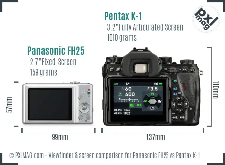 Panasonic FH25 vs Pentax K-1 Screen and Viewfinder comparison