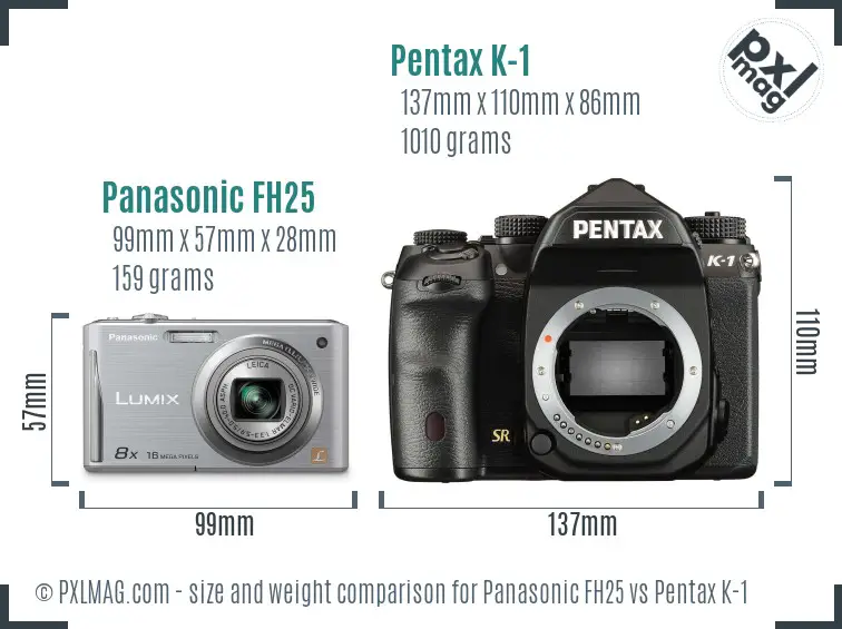 Panasonic FH25 vs Pentax K-1 size comparison