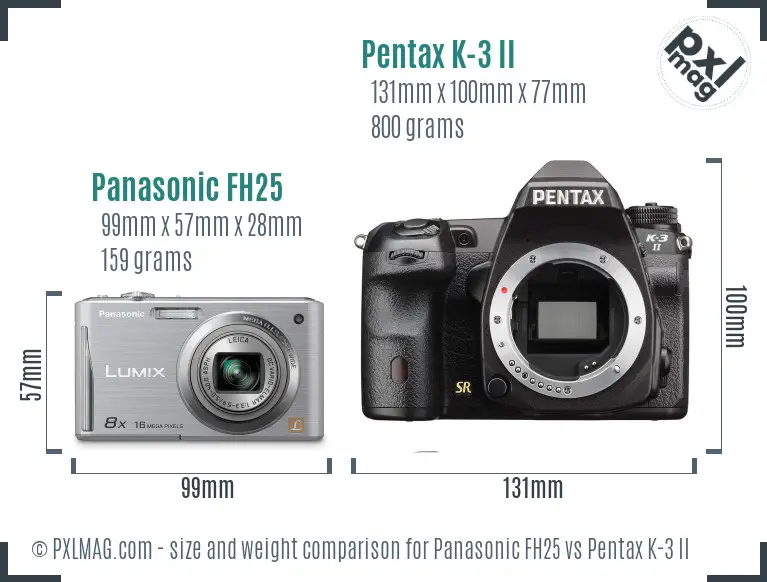 Panasonic FH25 vs Pentax K-3 II size comparison