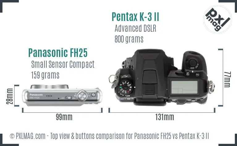 Panasonic FH25 vs Pentax K-3 II top view buttons comparison