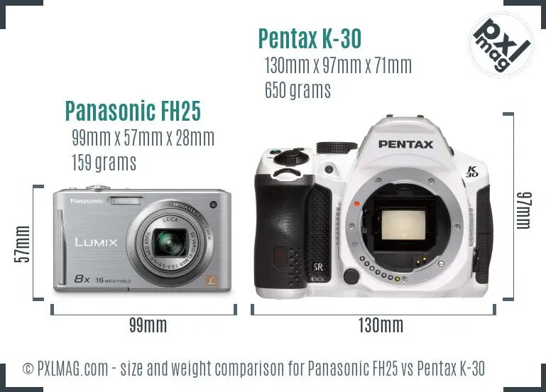 Panasonic FH25 vs Pentax K-30 size comparison