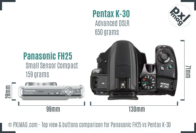 Panasonic FH25 vs Pentax K-30 top view buttons comparison