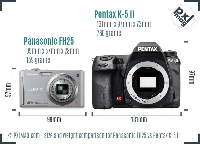 Panasonic FH25 vs Pentax K-5 II size comparison
