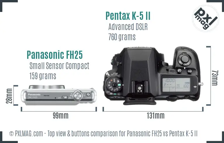 Panasonic FH25 vs Pentax K-5 II top view buttons comparison
