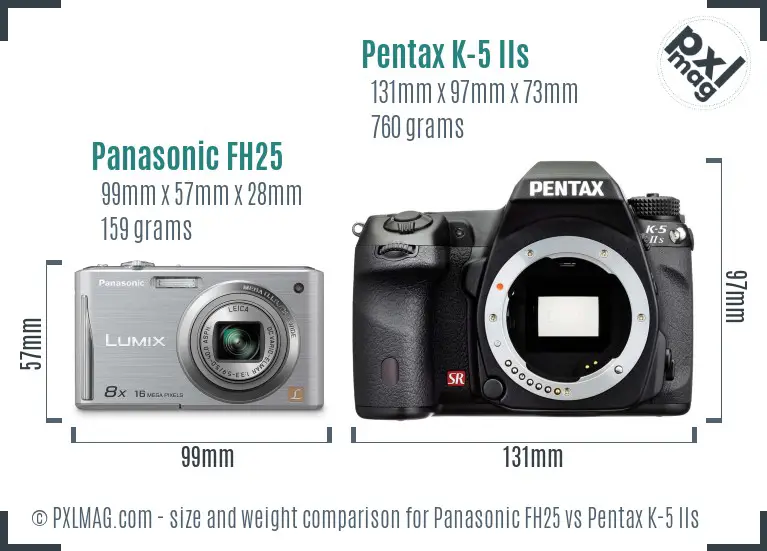 Panasonic FH25 vs Pentax K-5 IIs size comparison