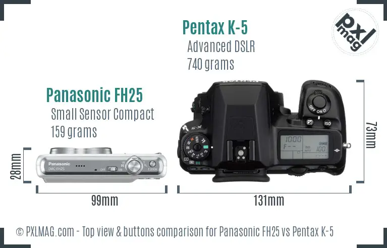 Panasonic FH25 vs Pentax K-5 top view buttons comparison