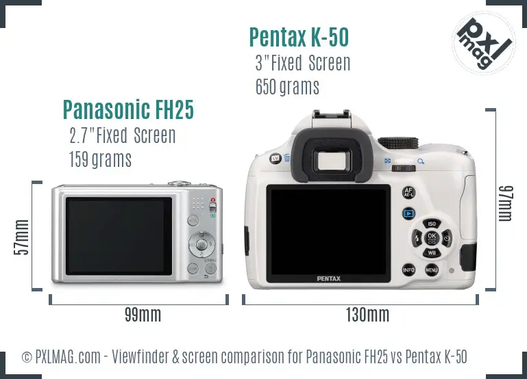 Panasonic FH25 vs Pentax K-50 Screen and Viewfinder comparison