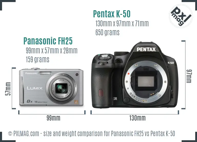 Panasonic FH25 vs Pentax K-50 size comparison
