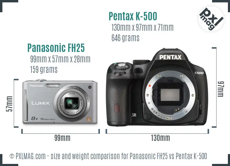 Panasonic FH25 vs Pentax K-500 size comparison