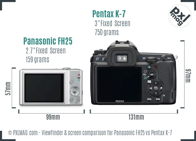 Panasonic FH25 vs Pentax K-7 Screen and Viewfinder comparison