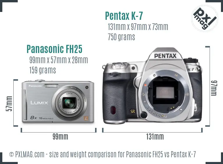 Panasonic FH25 vs Pentax K-7 size comparison