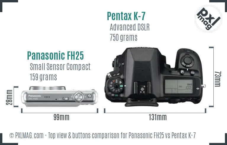Panasonic FH25 vs Pentax K-7 top view buttons comparison