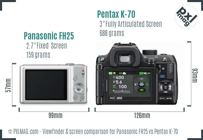Panasonic FH25 vs Pentax K-70 Screen and Viewfinder comparison