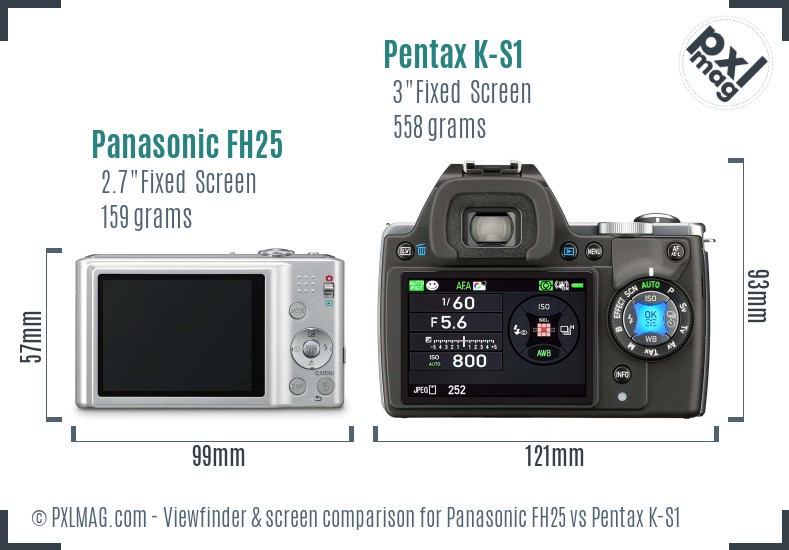 Panasonic FH25 vs Pentax K-S1 Screen and Viewfinder comparison