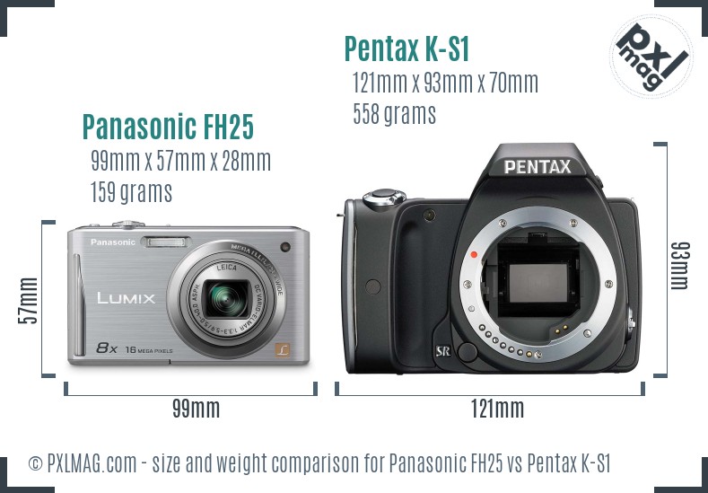 Panasonic FH25 vs Pentax K-S1 size comparison