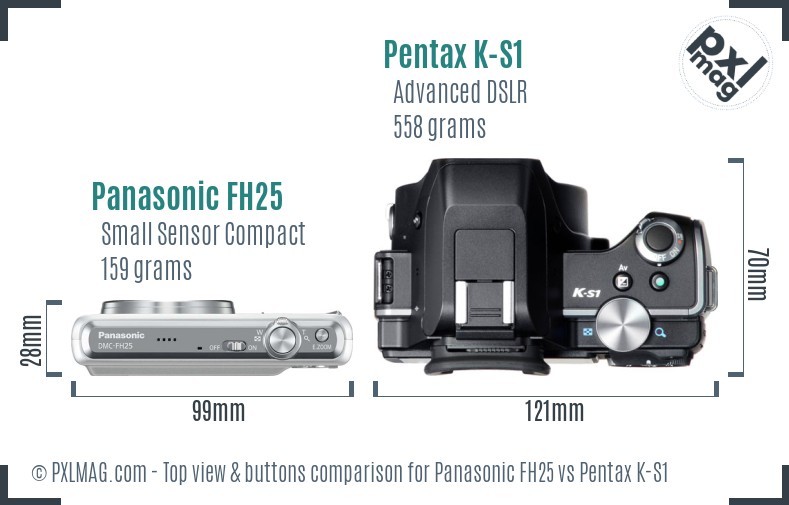 Panasonic FH25 vs Pentax K-S1 top view buttons comparison