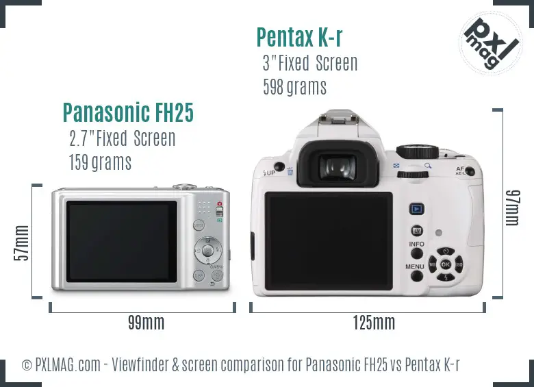 Panasonic FH25 vs Pentax K-r Screen and Viewfinder comparison