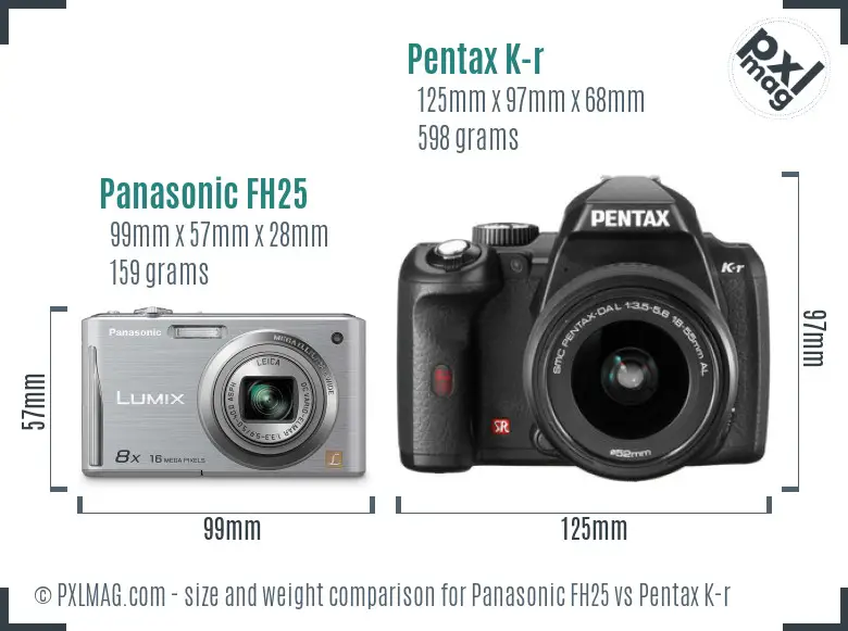 Panasonic FH25 vs Pentax K-r size comparison