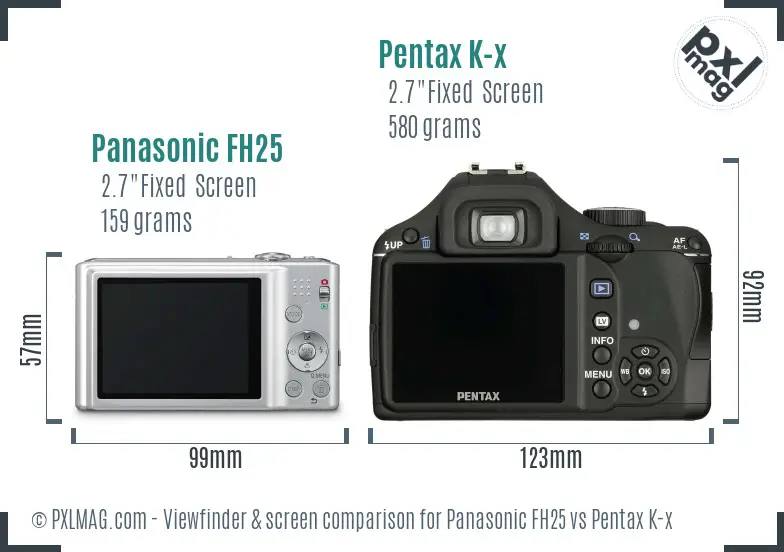 Panasonic FH25 vs Pentax K-x Screen and Viewfinder comparison