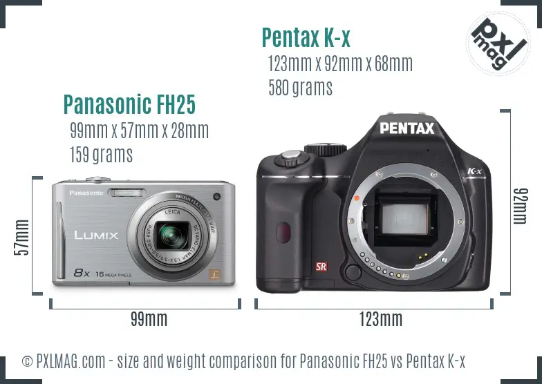 Panasonic FH25 vs Pentax K-x size comparison