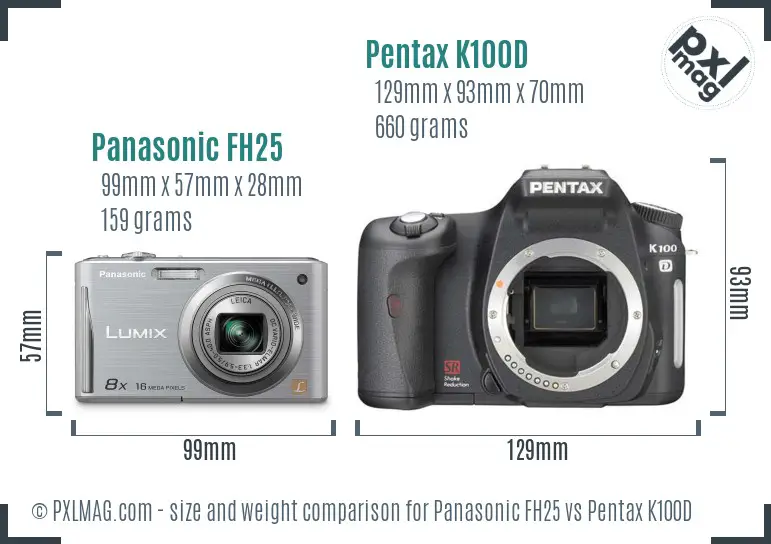 Panasonic FH25 vs Pentax K100D size comparison