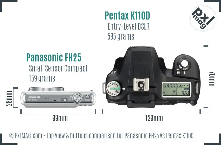 Panasonic FH25 vs Pentax K110D top view buttons comparison