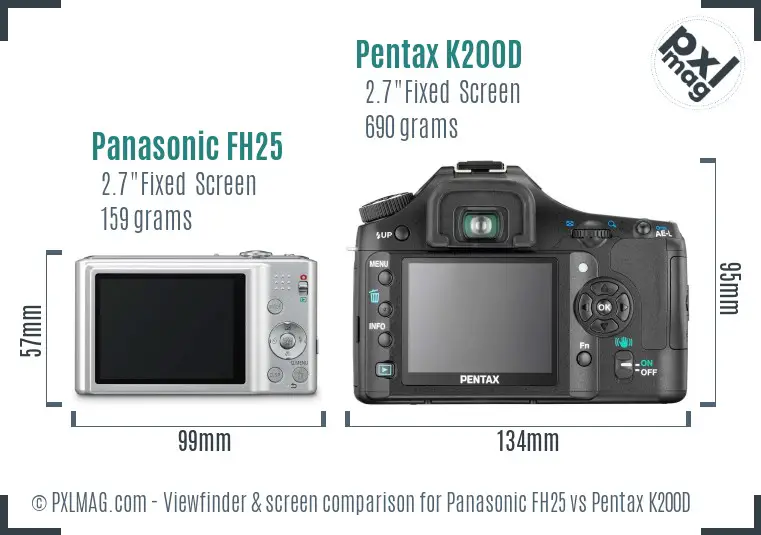Panasonic FH25 vs Pentax K200D Screen and Viewfinder comparison