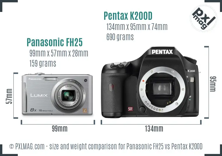 Panasonic FH25 vs Pentax K200D size comparison