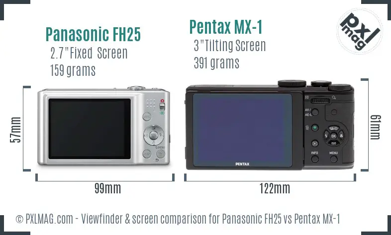 Panasonic FH25 vs Pentax MX-1 Screen and Viewfinder comparison