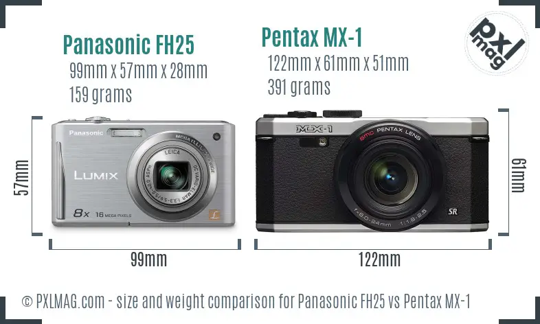 Panasonic FH25 vs Pentax MX-1 size comparison