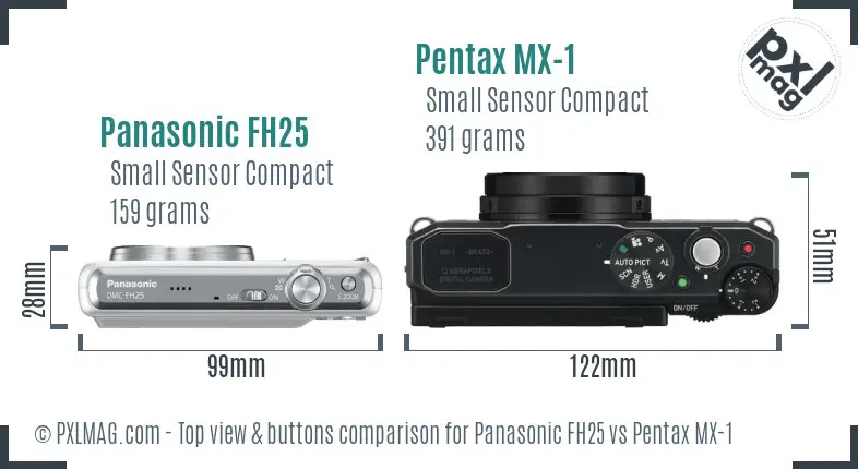 Panasonic FH25 vs Pentax MX-1 top view buttons comparison