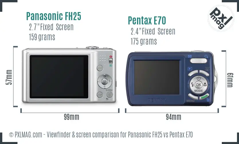 Panasonic FH25 vs Pentax E70 Screen and Viewfinder comparison