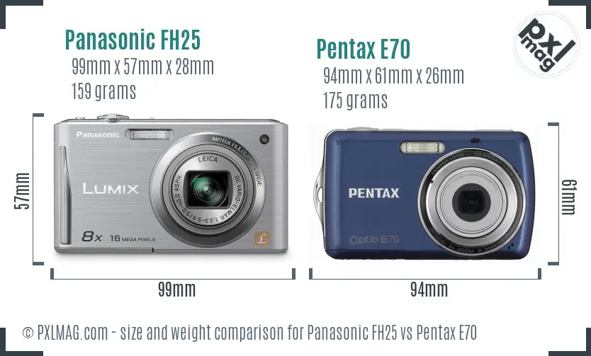 Panasonic FH25 vs Pentax E70 size comparison