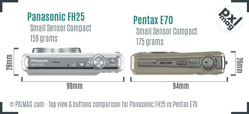 Panasonic FH25 vs Pentax E70 top view buttons comparison