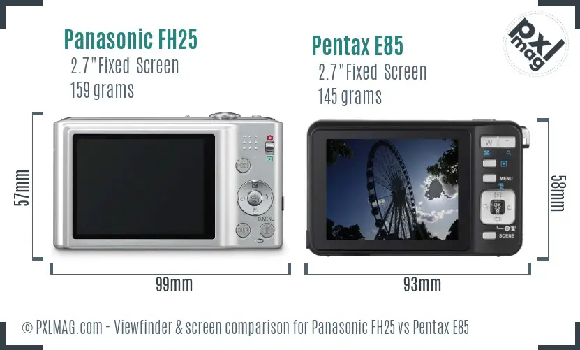 Panasonic FH25 vs Pentax E85 Screen and Viewfinder comparison